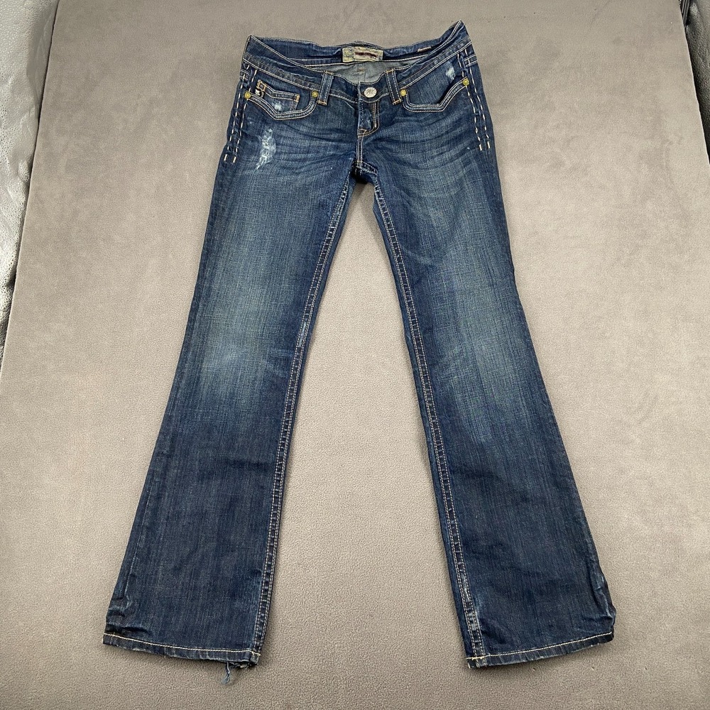 Mek Denim Kaikoura Bootcut Jeans Womens 30x34 Blue Faded Stretch Contrast Stitch